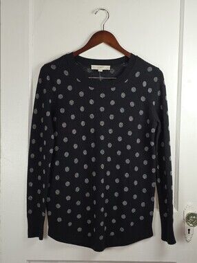LOFT Black and Silver Polka Dot Wool Blend Sweater NEW w/Tag Small